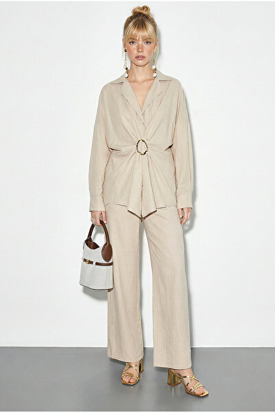 Bianco Lucci طقم قميص نسائي كبير الحجم مع إكسسوارات وبنطلون واسع الساق 7613 6...