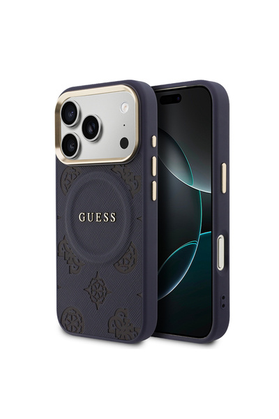 Guess Калъф Peony с горещ печат MagSafe за iPhone 17 Pro - Син