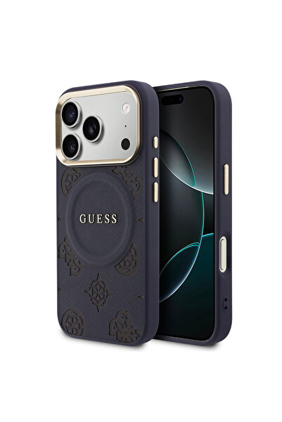 Guess iPhone 17 Pro Max Kılıf Lisanslı M-safe Sıcak Baskılı Yazı Logolu PU De...