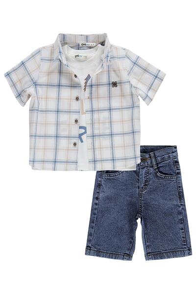 Civil Boys 3-Piece Set with Plaid Shirt and Shorts for 2-5 Years Old - Blue