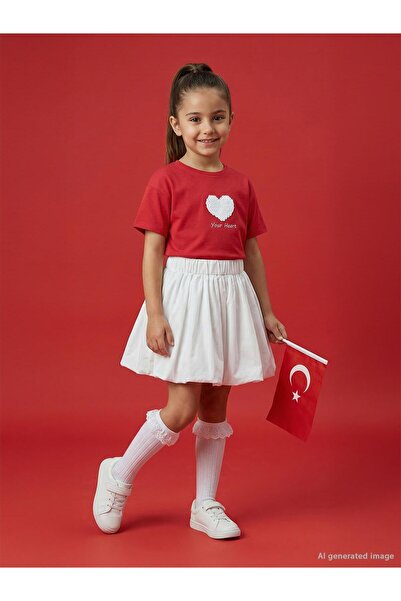 Civil Girls Hearted T-Shirt for Ages 4-9 - Red
