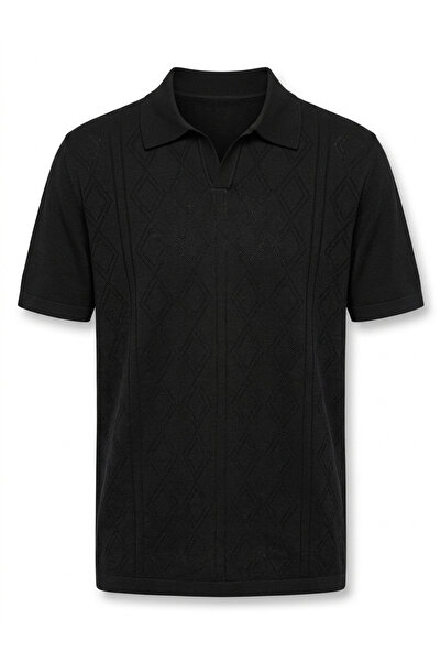 San&Fa Rayon Fabric Textured Men's Polo Collar T-Shirt - Modern Style