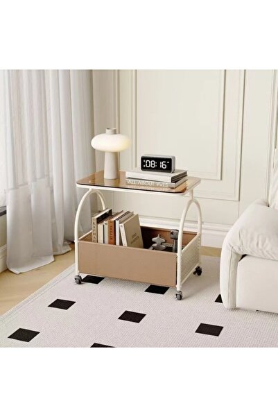 FOXMAG24 Преносима маса с отделение за съхранение, стъклен плот, метална рамк...