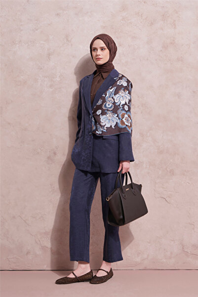 Armine Jakarlı Blazer Takım Lacivert