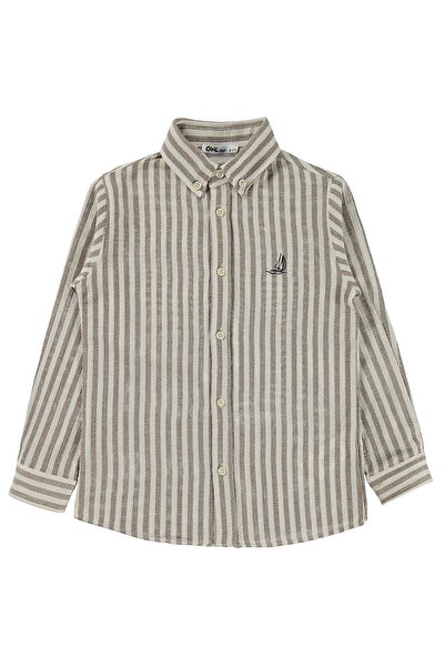 Civil Boys Раирана базова риза за 10-13 години - Кафава за 13-14 години