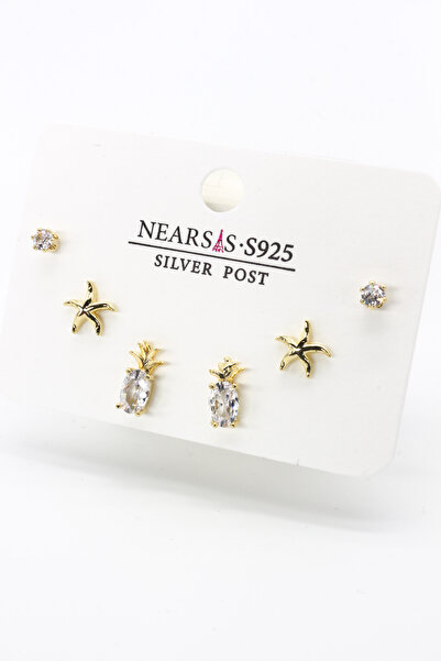 Nearsis Set of Six Pineapple Starfish Earrings with Zircon Stones