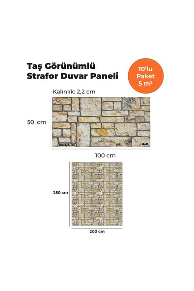 KnB Duvar Panelleri DOKTAS-102 TAŞ GÖRÜNÜMLÜ 3D STRAFOR DUVAR PANELİ (10'LU P...