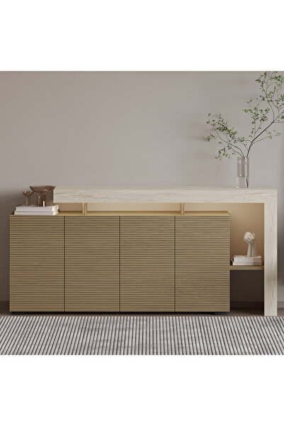 İNARCH DİZAYN Beliz LED Işıklı Modern Konsol – 170 cm, 4 Kapaklı ve İç Raflı ...