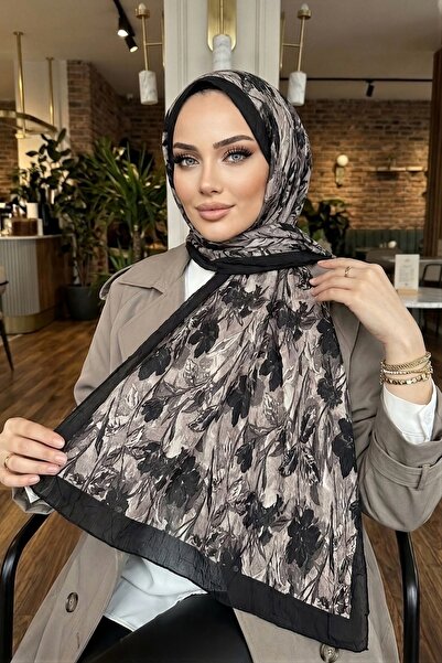 İmajButik شال كراش منقوش من الحرير الأسود بنمط المنك