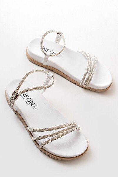 Zerenyus Zri̇n-1001-1100 Premium White Silver Stone Daily Women's Sandals