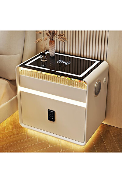 KEKE طاولة سرير LED مع شحن لاسلكي، قفل بكلمة مرور، مكبر صوت ومنافذ USB و3 أدراج