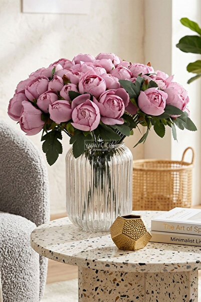 Yapay Çiçek Deposu Artificial Flower 18-Piece Peony Bunch 38 cm Lilac