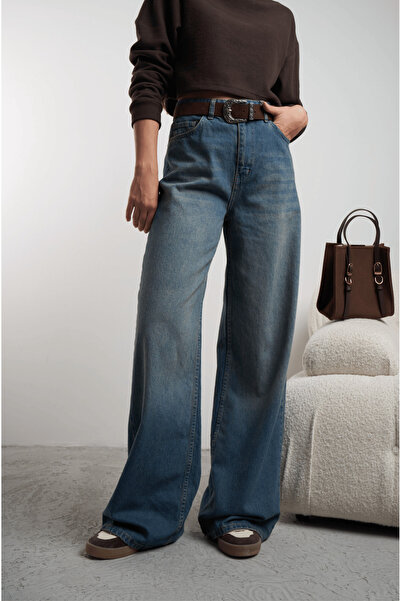 citycenterfashion Жіночі джинсові штани з високою талією та широкими штанинам...