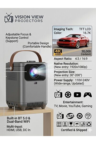 ENNOVA جهاز عرض صغير للسينما المنزلية