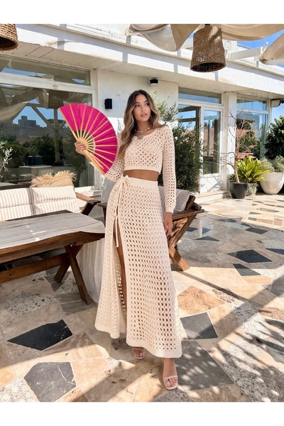 TOFAN TRİKO AJUR DESENLİ TRİKO PLAJ TAKIMI