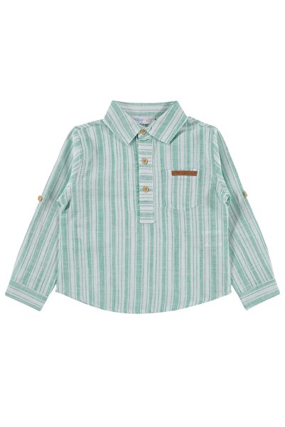 ZEYNEVA Мъжка раирана риза Timo с полу-пач дизайн - Зелена