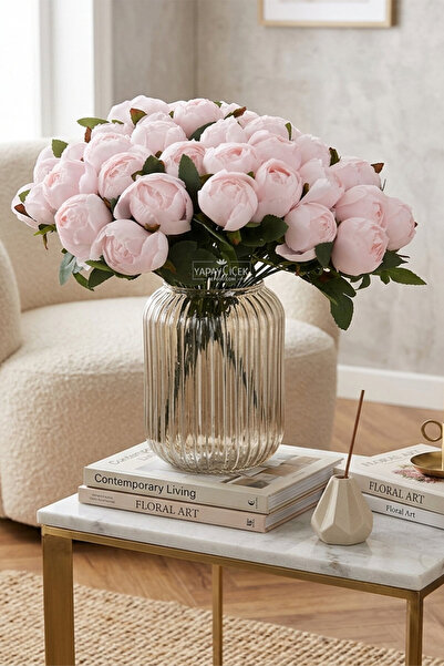 Yapay Çiçek Deposu Flori artificiale 18 buc Buchet de bujori 38 cm Roz pudrat