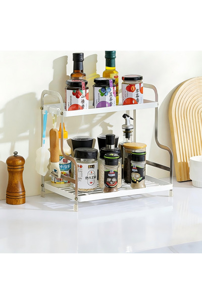HT Home Organizers 1 piece double-layer bathroom multifunctional stainless steel and carbon steel.