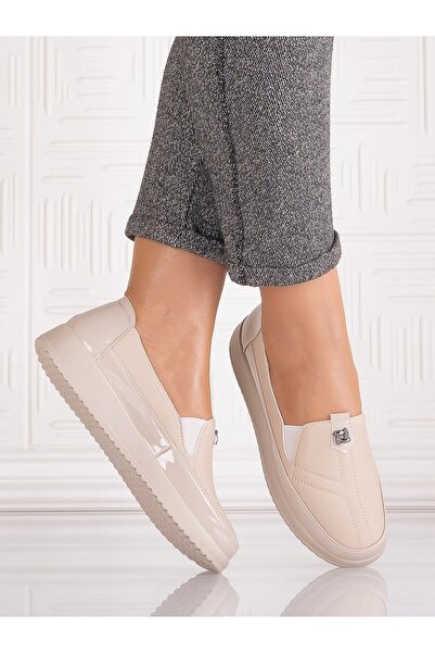 Hébé Beige Women's Casual Shoes Made of Assia -Leather, Size 37