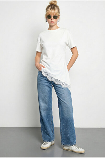 Bianco Lucci Tricou cu mânecă scurtă, cu dantelă și croială asimetrică, pentr...