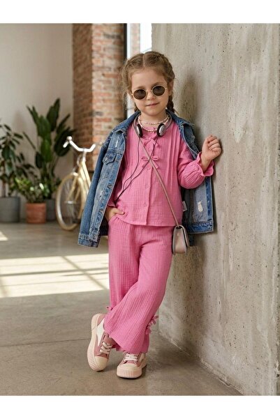 Miniminnakkidswear Set de muselină roz pentru fete, 2-8 ani