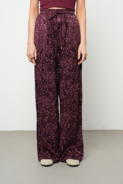 Orfeo Negro Women's Burgundy Polka Dot Patterned Palazzo Trousers