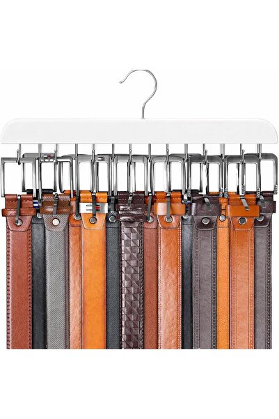 VEXORA GLOBAL Ahşap Kemer Askısı 14 Kancalı Dolap İçi Organizer Kemer Kravat ...
