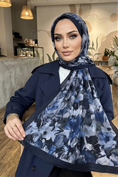 İmajButik شال كراش منقوش باللون الأزرق الداكن من إيشيبهان