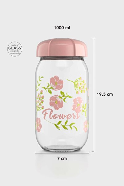Renga Rhea 1000 ml Flower Patterned Glass Jar 132007 Pink