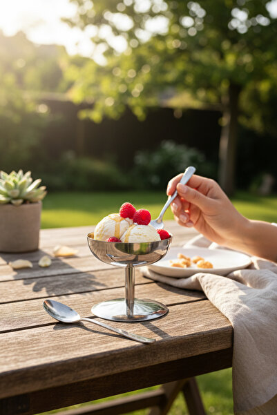 Akayev Aurea 8 cm Steel Footed Ice Cream Bowl, Serving Bowl, Snack Bowl, and ...