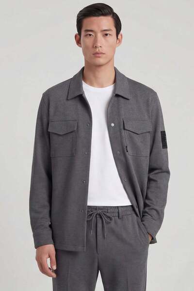 Giotelli بدلة مزيج الفيسكوز مع سترة بومبر رمادية للرجال