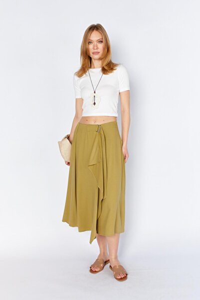 TENA Fusta de damă Olive 3495 cu centură în talie și detalii cu inserții