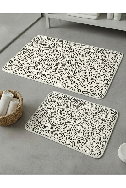 Zevahir Home 2-Piece Multi-Purpose Bath Mat with Non-Slip Base, Modern Patter...