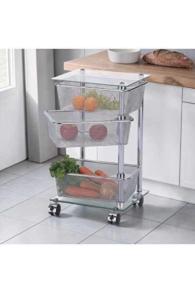 cc bin shihon رف تنظيم الخضار والاكسسوارات متنقلة بثلاثة أدراج شبكية حل التنظ...