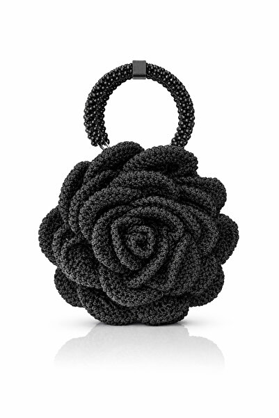 Cats&Kids Handmade Bag with Black Rose Design |   Knitted Flower Bag |   Styl...