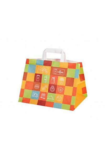 msg Set of 50 white printed bags, flat handles, catering, 32x22x24 cm