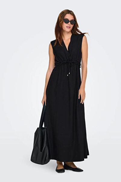 ONLY Women's Onlgoa Double Breasted Collar Elastic Waist Linen Maxi Dress 153...