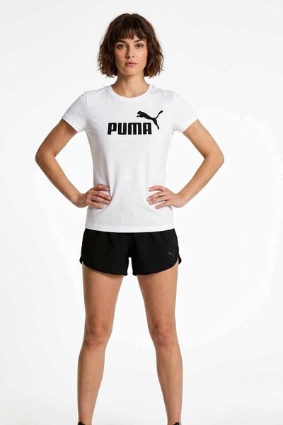 Puma Women's White Cotton T-Shirt - Sporty T-Shirt with Black Logo Print