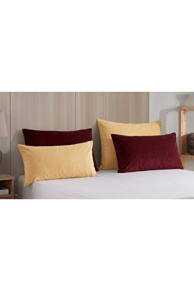 Fronte Home غطاء وسادة 4 قطع قطني بغطاء قلاب مقاس 50x70 أصفر/أحمر