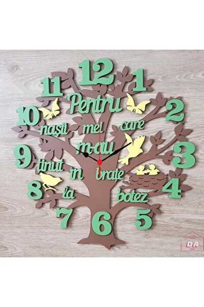 damoro Tree wall clock, personalized for godparents, 40cm, wood, brown/green/...