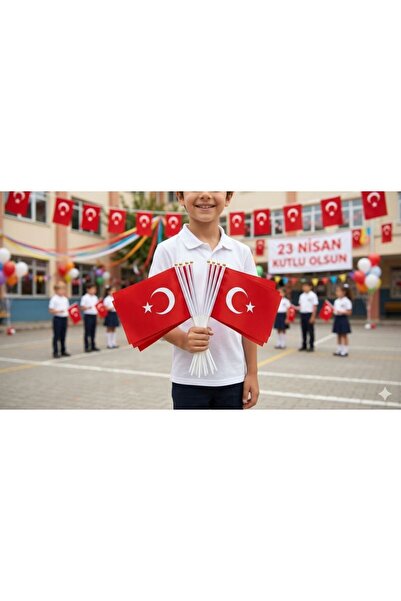 HER ŞEY NOTA www.herseynota.com 10'lu Paket 23 Nisan Bayrak Seti - Alpaka Kum...