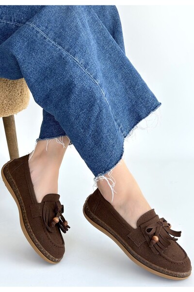 Erbilden Boriy Brown Leather Powder Suede Ballerina Shoes
