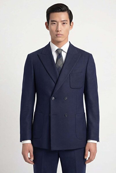 Giotelli Men's dark navy blue straight pointed collar 6 drop fully lined doub...