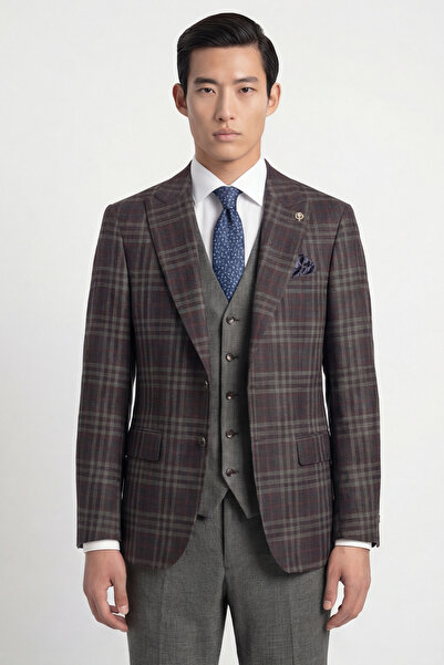 Giotelli Erkek Bordo Dar Kesim Slim Fit Yünlü Dokuma Ekose Normal Bel 6 Drop ...
