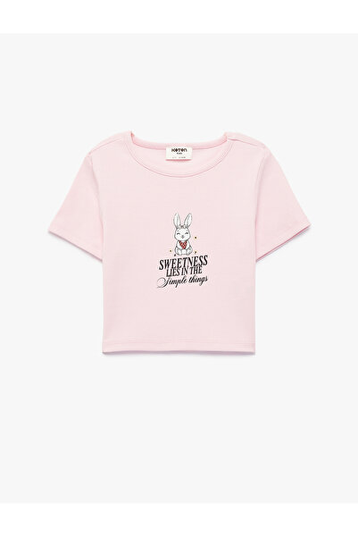 Koton Tricou din bumbac cu mânecă scurtă, cu decolteu rotund, cu imprimeu iep...