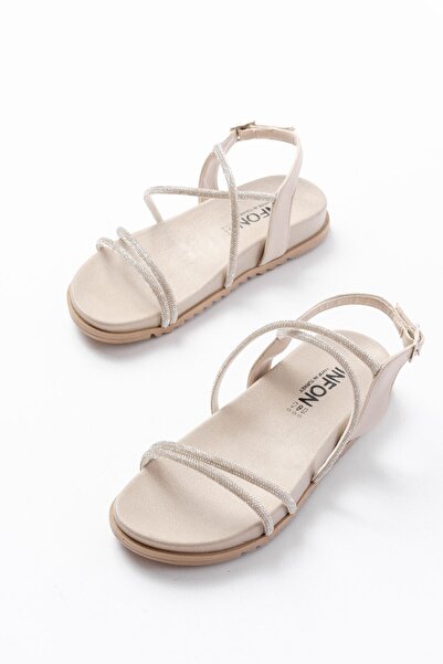 Zerenyus Zri̇n-1001-1105 Premium Beige Silver Stone Daily Women's Sandals