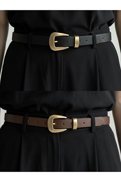 Gesa Women's Antique Set Buckle 2-Piece Belt Set Black-Brown