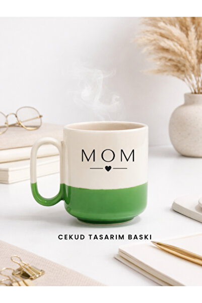 cekud tasarım baskı MOM Yazılı Yeşil Alt Kupa Bardak Minimal Tasarım I Hediye...