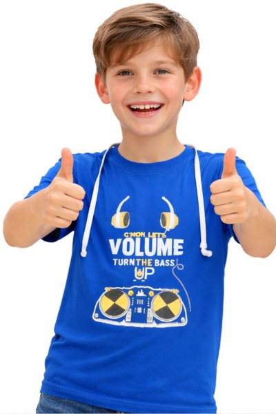 İrem Çocuk Giyim Boy's Blue Color Short Sleeve T-Shirt with Volume Written He...