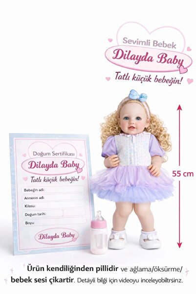 ZİVENTA 55 cm Sesli Oyuncak Et Bebek Orta Yumuşak Gövdeli Biberonlu Ağlama & ...